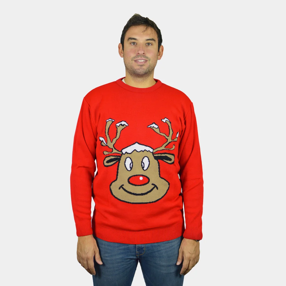Jersey de Navidad Parejas Reno Sonriente Rojo - Imagen 3