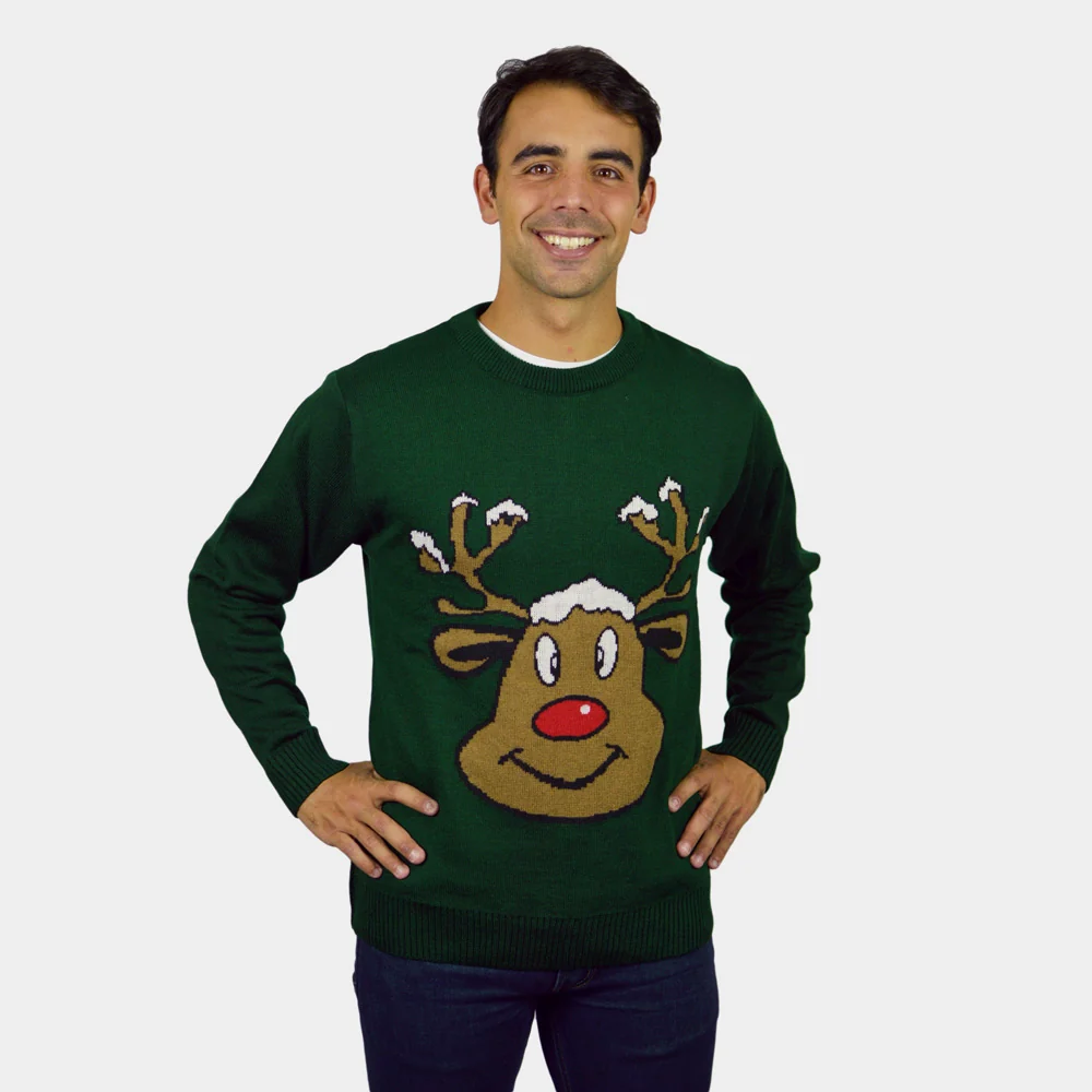 Jersey de Navidad Parejas Reno Sonriente Verde - Imagen 3