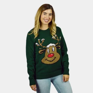 Jersey de Navidad Parejas Reno Sonriente Verde