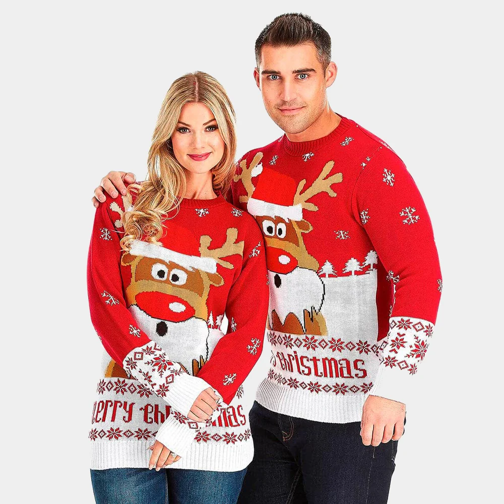 Jersey de Navidad Rojo con Reno Rudolph - Imagen 4
