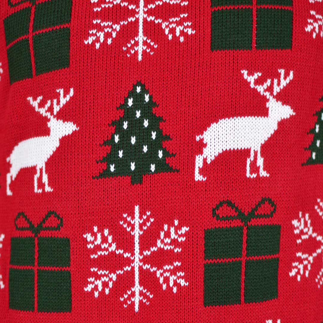 Jersey de Navidad Rojo con Renos, Regalos y Pinos - Imagen 4