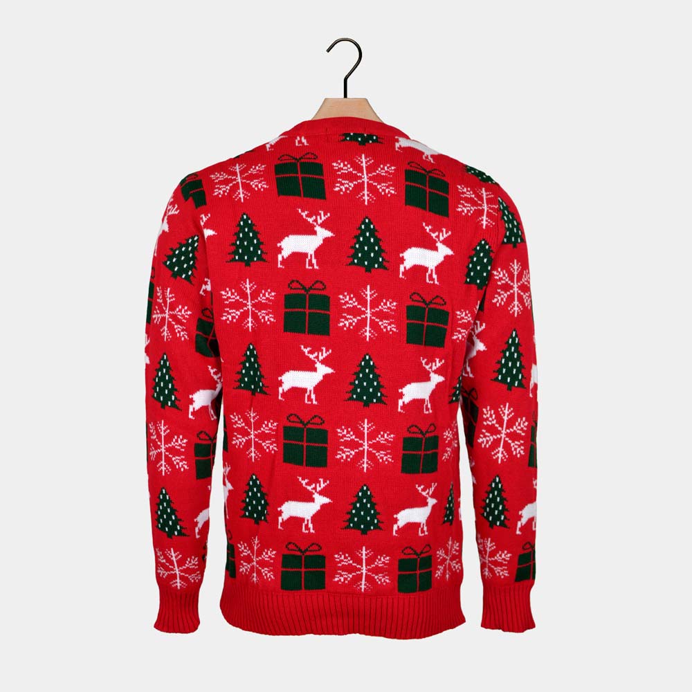 Jersey de Navidad Rojo con Renos, Regalos y Pinos - Imagen 7