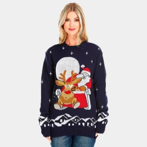 Jersey de Navidad Parejas Santa y Rudolph en Trineo