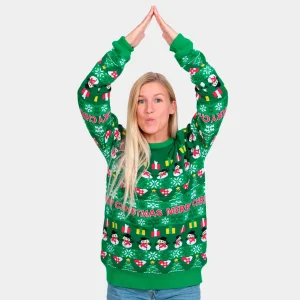 Jersey de Navidad Verde con Árboles y Muñecos de Nieve