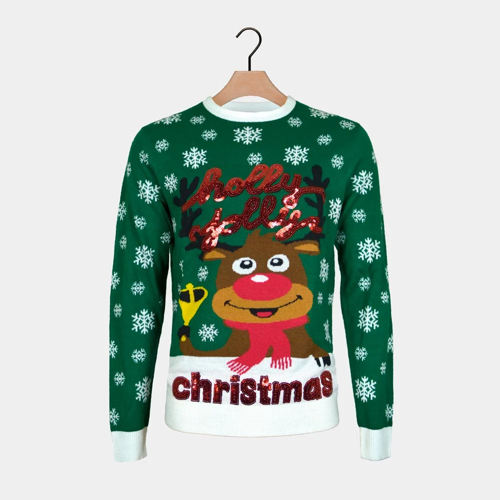 Jersey de Navidad Parejas Verde Holly Jolly Lentejuelas - Imagen 5