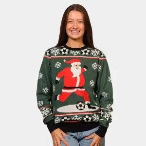 Jersey de Navidad Verde Papá Noel Jugando al Fútbol