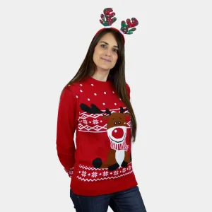 Jersey de Navidad Rojo Parejas Reno Rudolph Bufanda