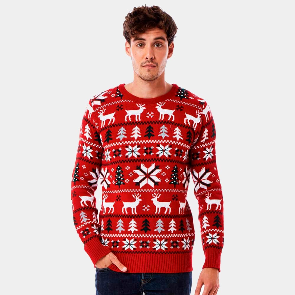 Jersey de Navidad Rojo Renos, Árboles y Estrellas Polares - Diseño 2023 - Imagen 3