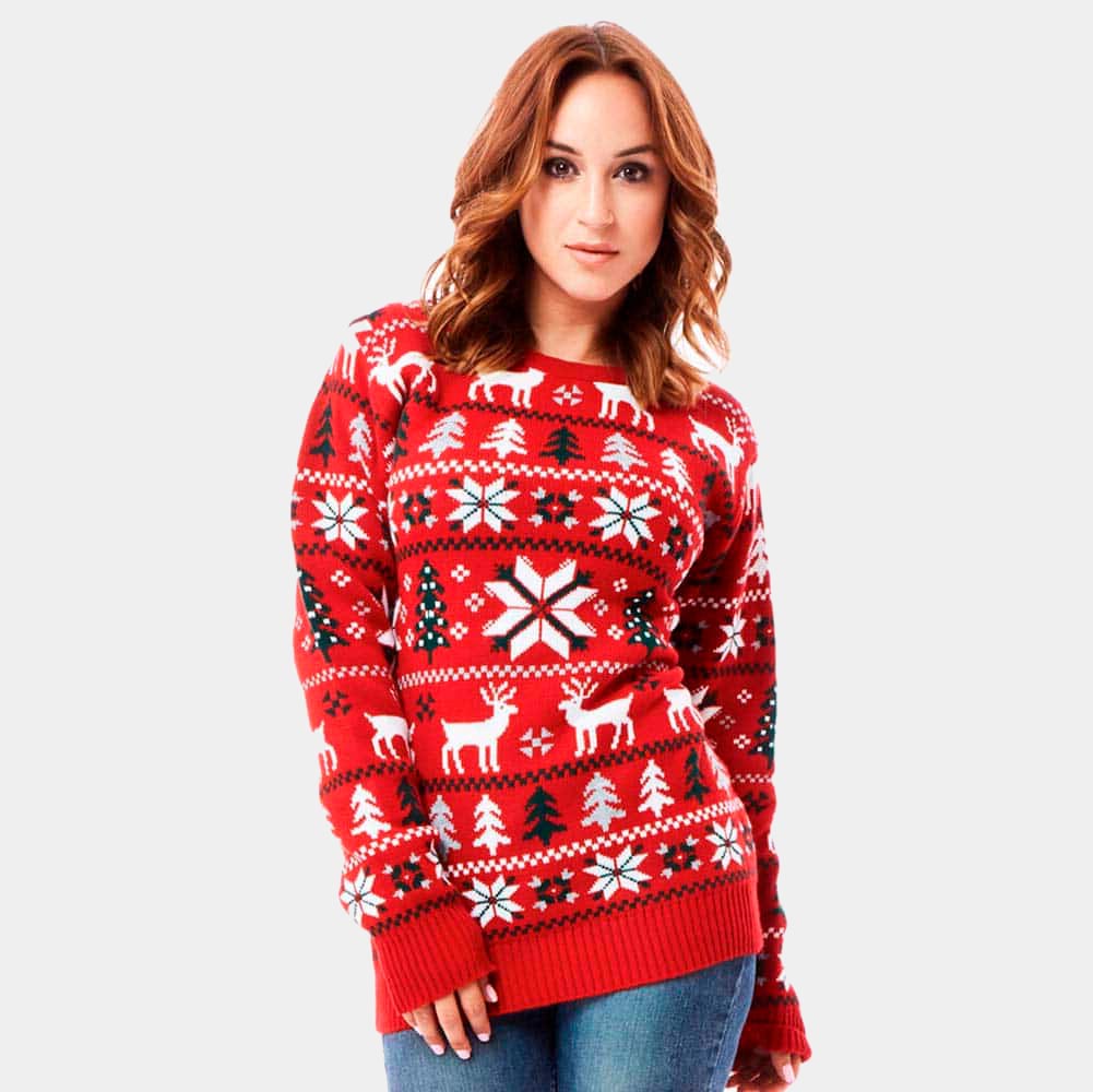 Jersey de Navidad Rojo Renos, Árboles y Estrellas Polares - Diseño 2023 - Imagen 4