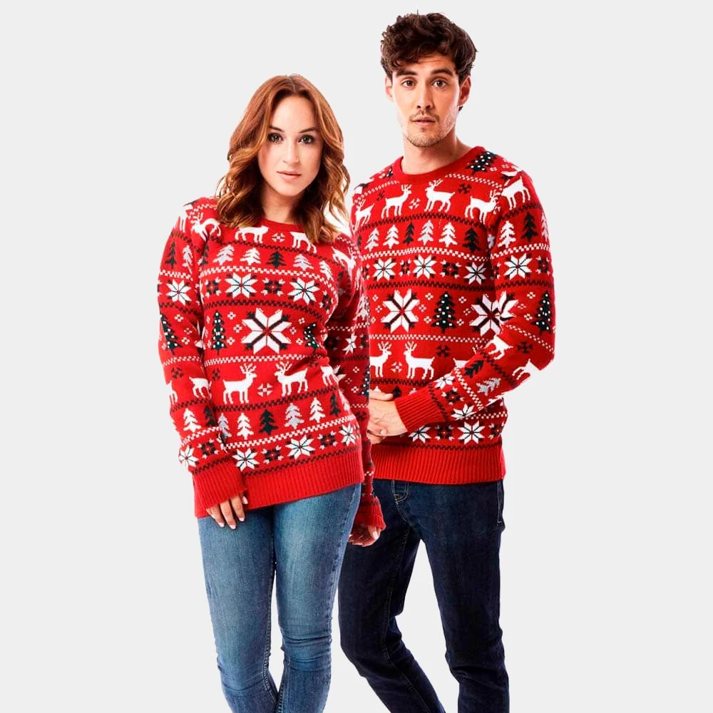 Jersey de Navidad Rojo Renos, Árboles y Estrellas Polares - Diseño 2023 - Imagen 5