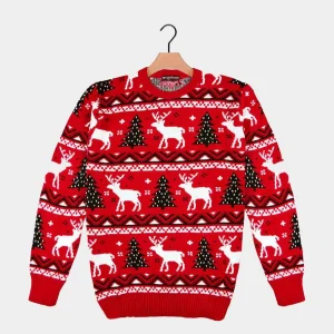 Jersey de Navidad Rojo Árboles de Navidad y Renos - Diseño 2023
