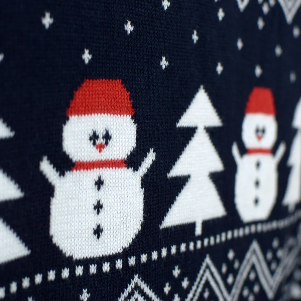 Jersey de Navidad Parejas Azul con Árboles, Muñecos y Papá Noel Algodón Orgánico - Imagen 6