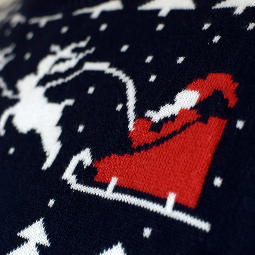 Jersey de Navidad Parejas Azul con Árboles, Muñecos y Papá Noel Algodón Orgánico - Imagen 5
