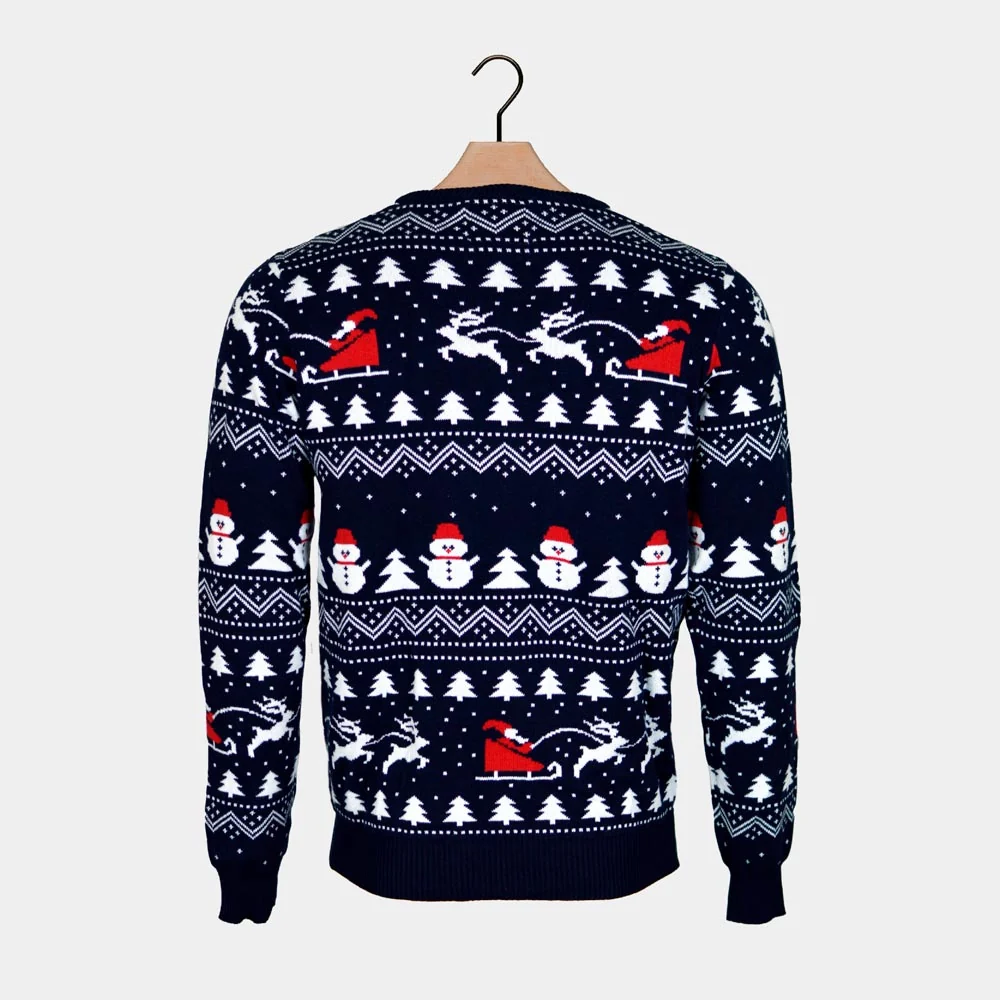 Jersey de Navidad Parejas Azul con Árboles, Muñecos y Papá Noel Algodón Orgánico - Imagen 9