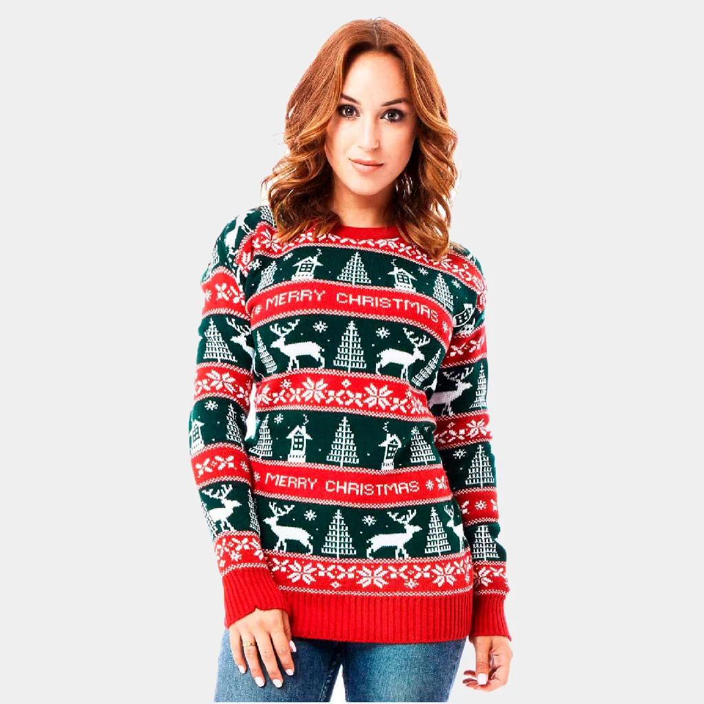 Jersey de Navidad para Mujer Rayas Verdes y Rojas Merry Christmas - Imagen 2