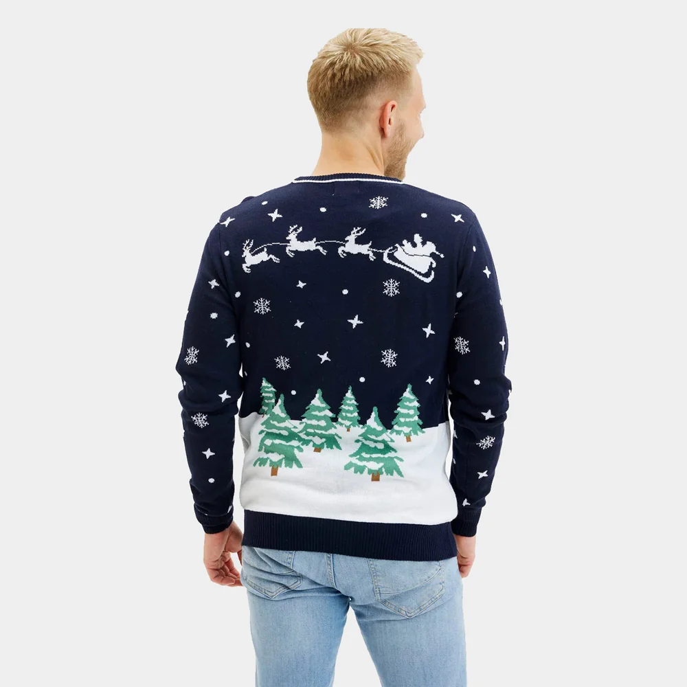 Jersey de Navidad con Luces LED para Hombre Azul Merry Christmas - Imagen 4