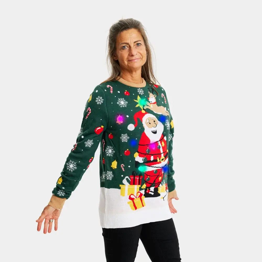 Jersey de Navidad con Luces LED Parejas Papá Noel hecho un Lío - Imagen 4