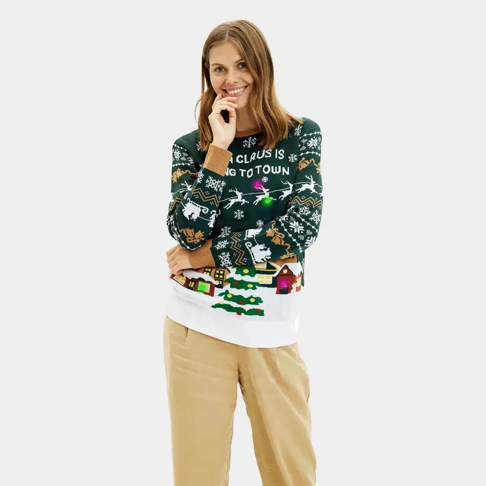 Jersey de Navidad con Luces LED para Mujer Santa is Coming to Town - Imagen 3