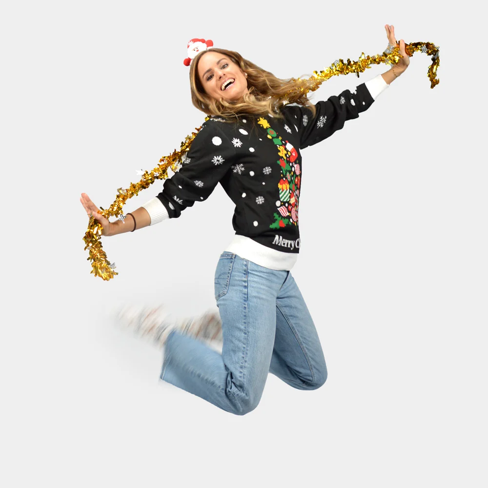 Jersey de Navidad para Mujer Negro con Árbol de Navidad - Imagen 5