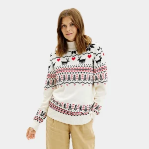 Jersey de Navidad de cuello alto Parejas Elegante Beige Algodón Orgánico