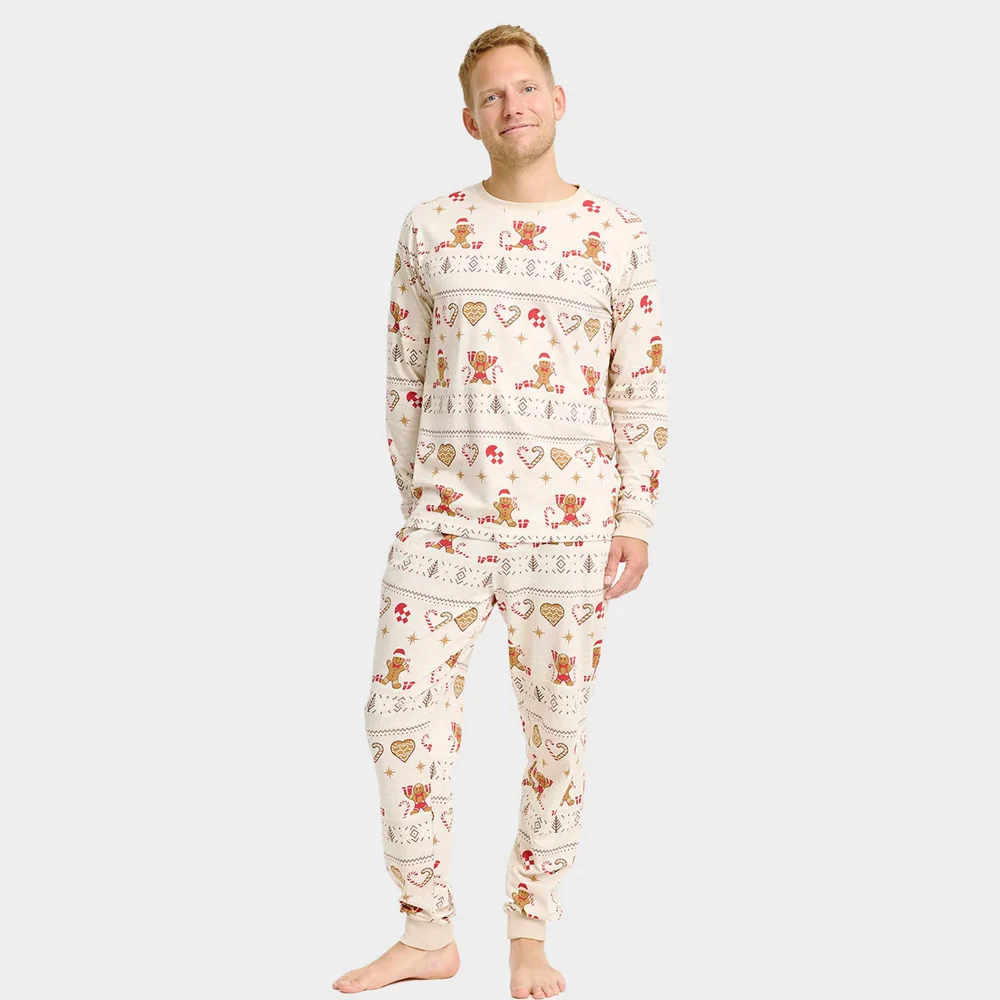 Pijama de Navidad para Adultos Unisex Gingercookies Beige Algodón Orgánico - Imagen 3
