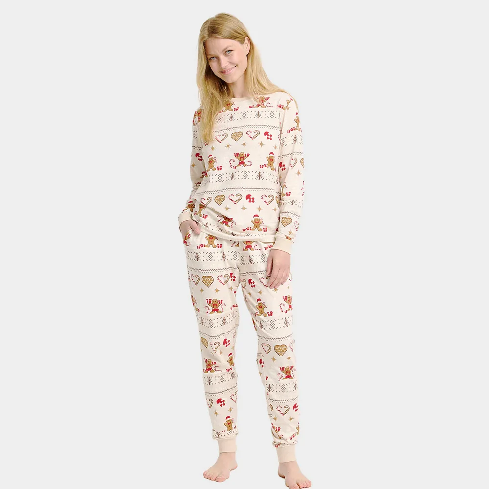 Pijama de Navidad para Adultos Unisex Gingercookies Beige Algodón Orgánico - Imagen 2