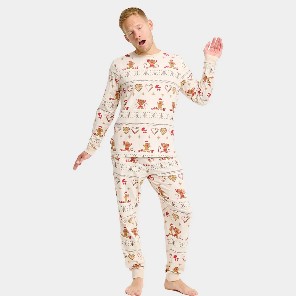 Pijama de Navidad para Adultos Unisex Gingercookies Beige Algodón Orgánico - Imagen 6
