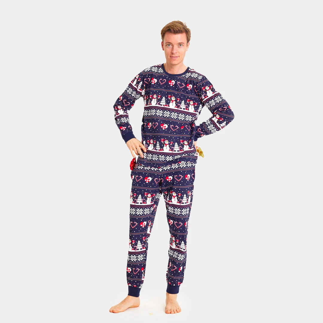 Pijama de Navidad Adultos Unisex con Muñecos de Nieve y Corazones Algodón Orgánico - Imagen 6