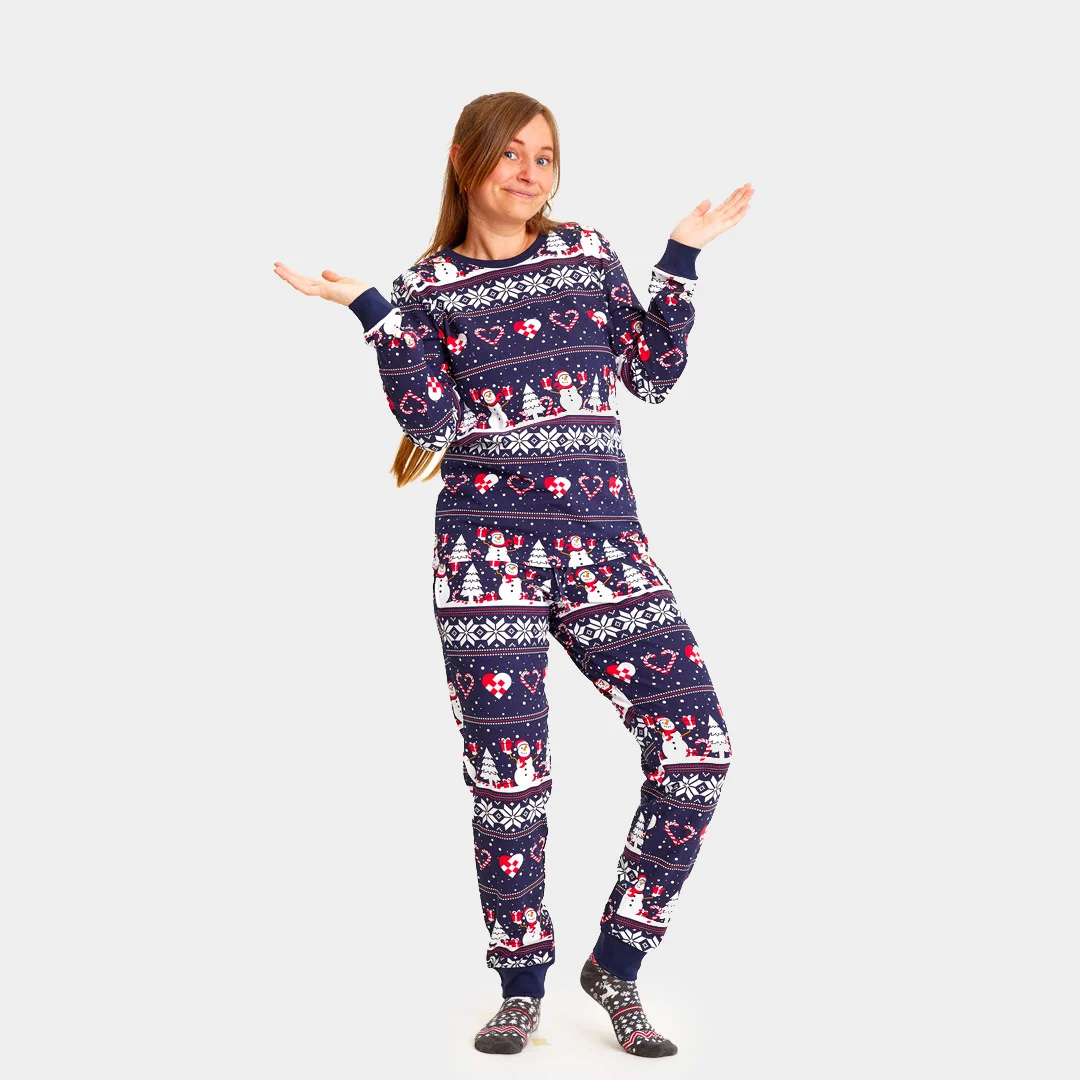 Pijama de Navidad Adultos Unisex con Muñecos de Nieve y Corazones Algodón Orgánico - Imagen 5