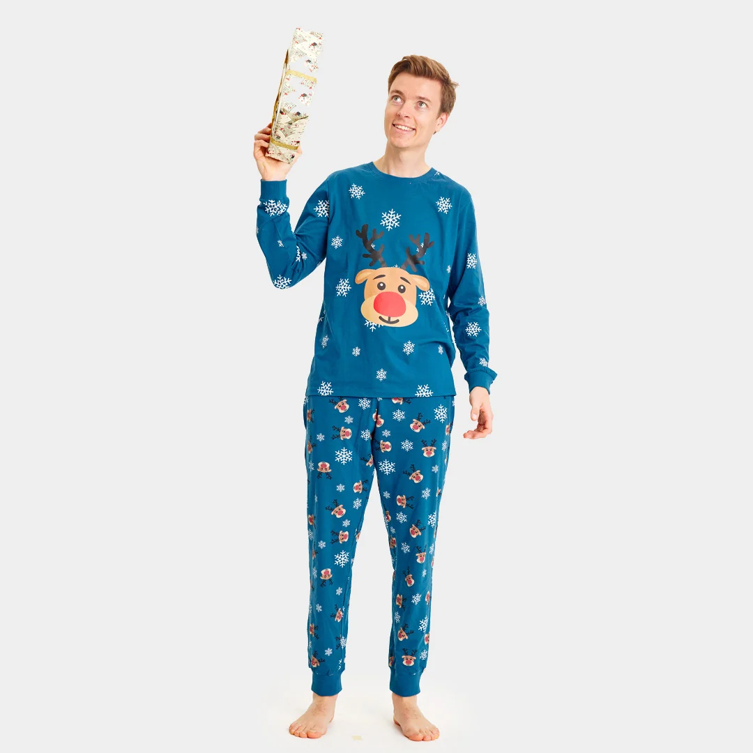 Pijama de Navidad para Familia Azul con Reno Rudolph Algodón Orgánico - Imagen 6