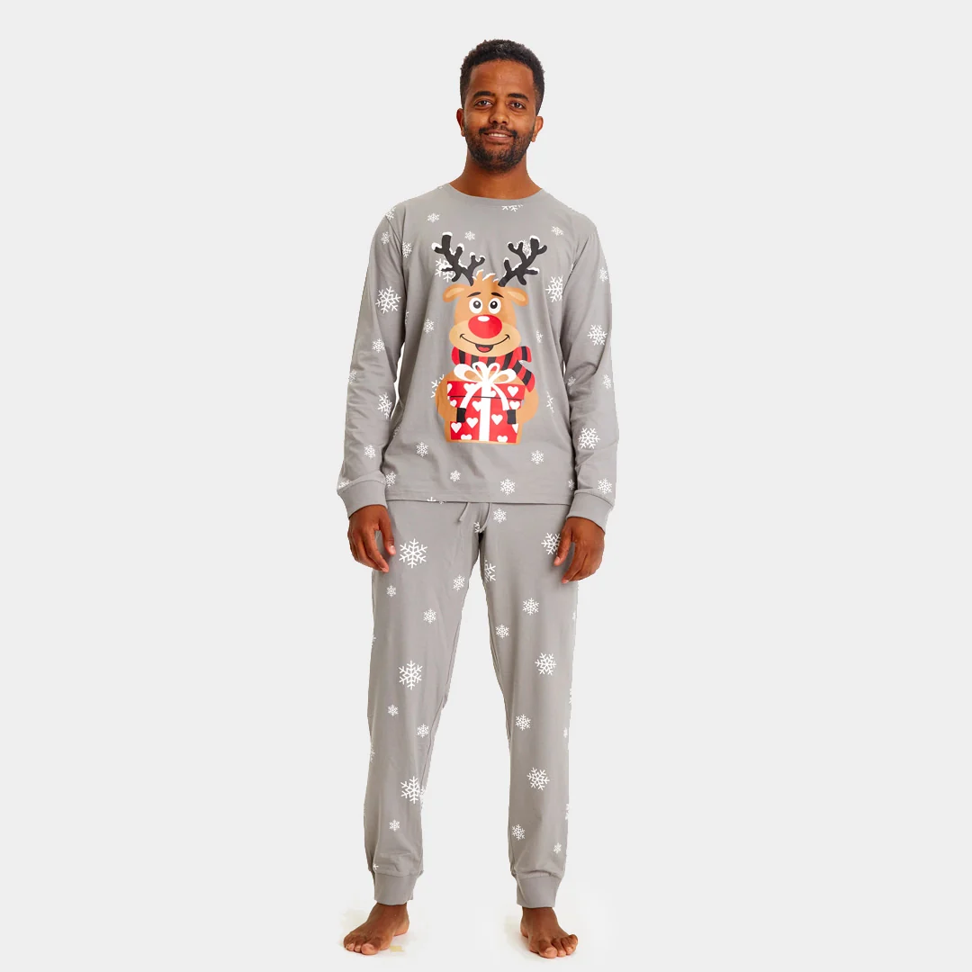 Pijama de Navidad para Familia Gris Reno Rodolfo Algodón Orgánico - Imagen 6