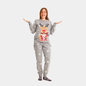 Pijama de Navidad Adultos Unisex Gris Reno Rodolfo Algodón Orgánico