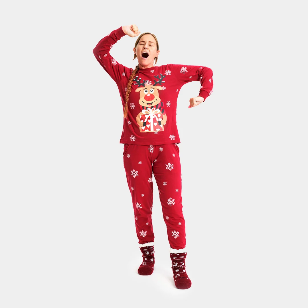 Pijama de Navidad para Familia Rojo Reno Rodolfo Algodón Orgánico - Imagen 4