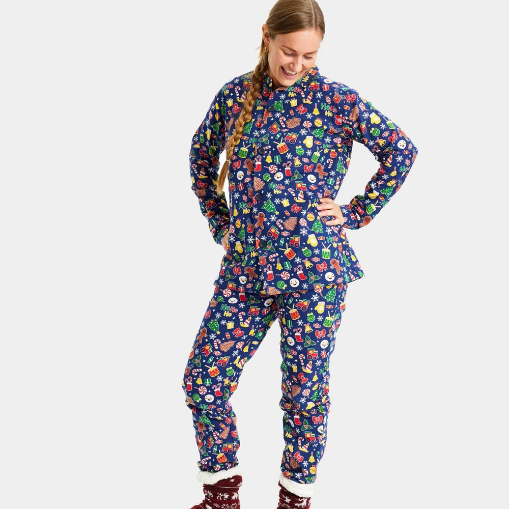 Pijama de Navidad para Familia Azul con Motivos Navideños Algodón Orgánico - Imagen 3