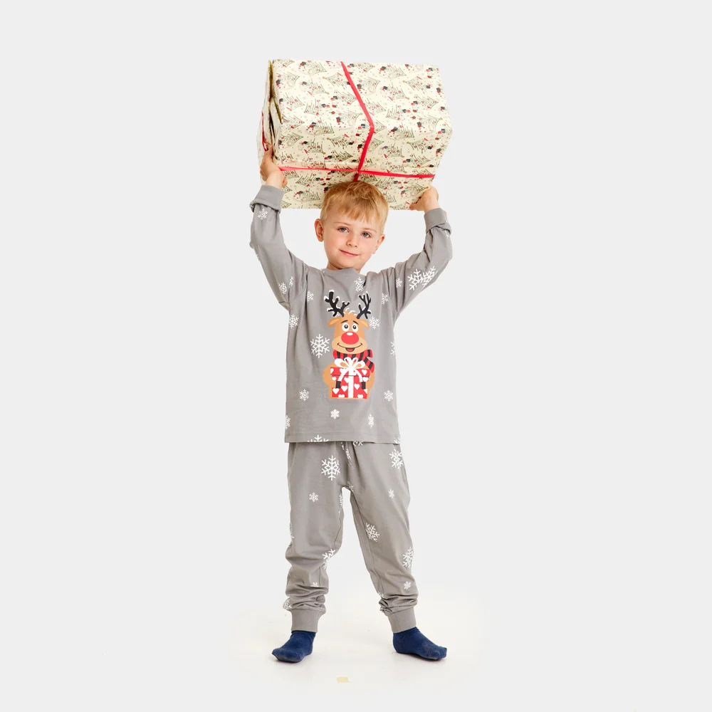 Pijama de Navidad para Familia Gris Reno Rodolfo Algodón Orgánico - Imagen 5
