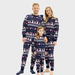 Pijama de Navidad para Familia con Muñecos de Nieve y Corazones Algodón Orgánico