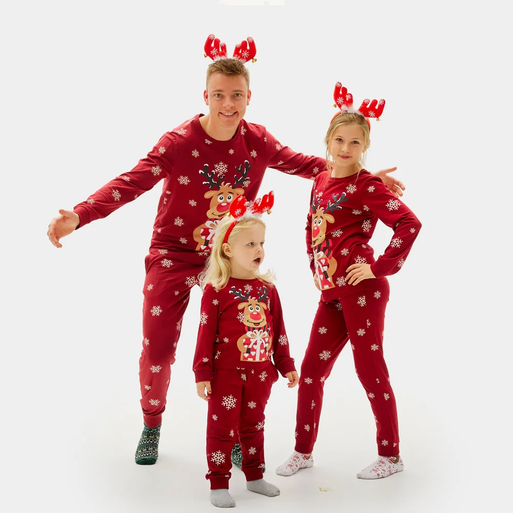 Pijama de Navidad para Familia Rojo Reno Rodolfo Algodón Orgánico