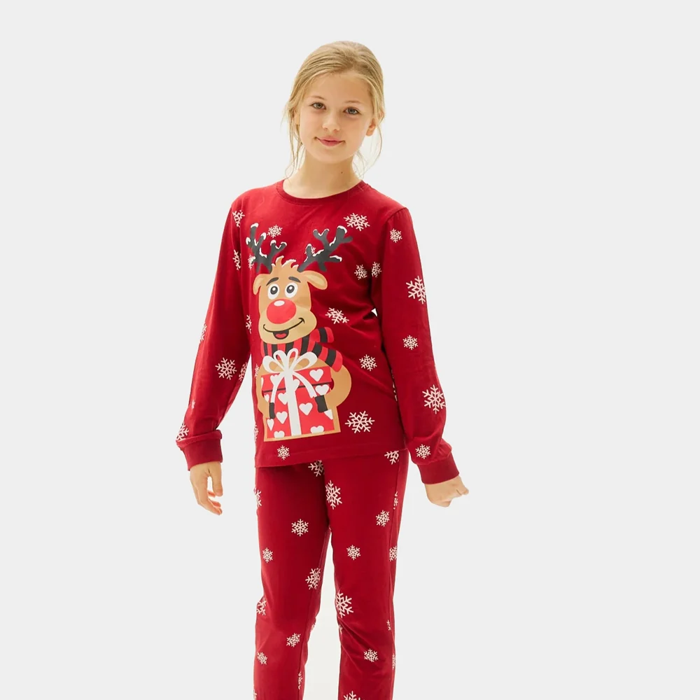 Pijama de Navidad para Familia Rojo Reno Rodolfo Algodón Orgánico - Imagen 6
