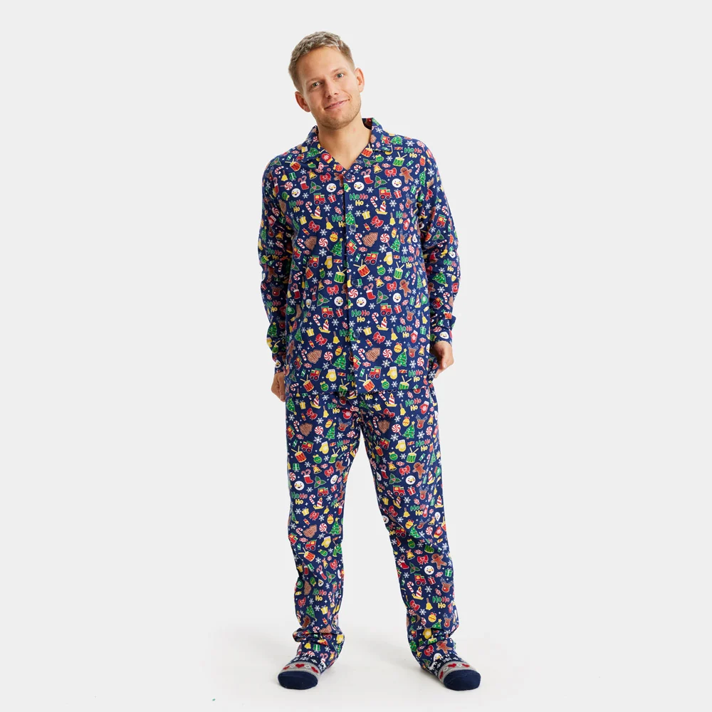 Pijama de Navidad para Adultos Unisex Azul con Motivos Navideños Algodón Orgánico - Imagen 3