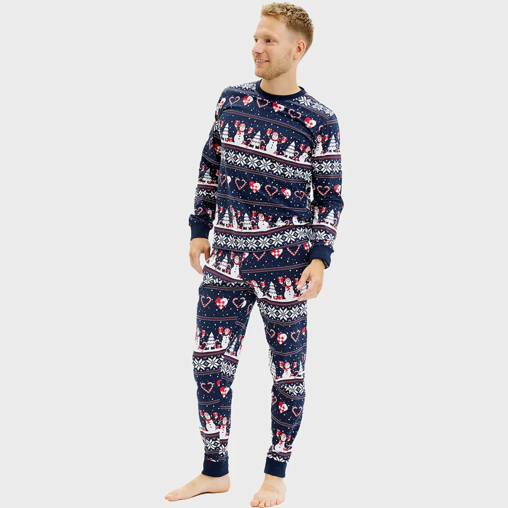 Pijama de Navidad Adultos Unisex con Muñecos de Nieve y Corazones Algodón Orgánico - Imagen 4