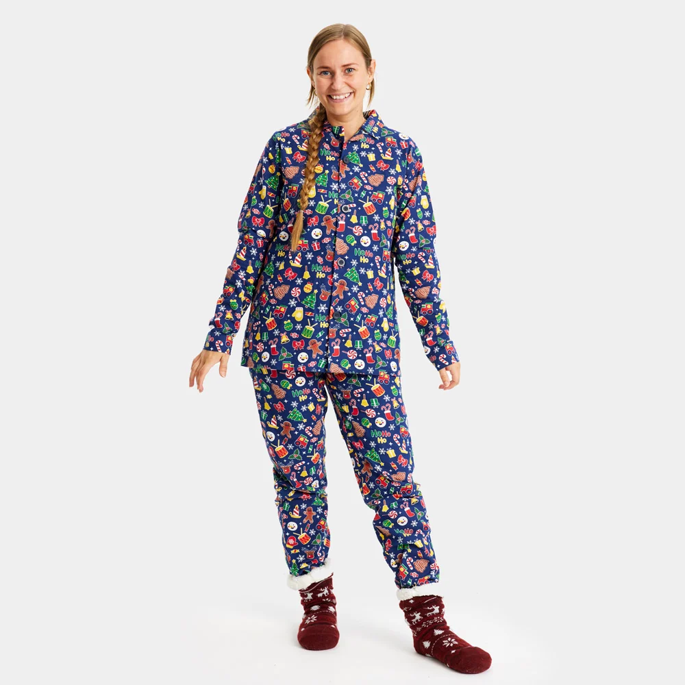 Pijama de Navidad para Adultos Unisex Azul con Motivos Navideños Algodón Orgánico - Imagen 4