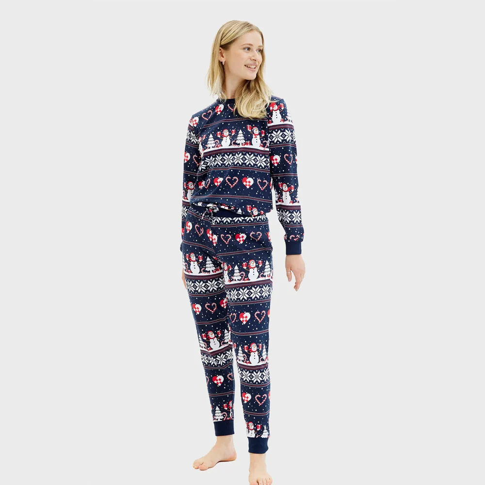 Pijama de Navidad Adultos Unisex con Muñecos de Nieve y Corazones Algodón Orgánico - Imagen 3