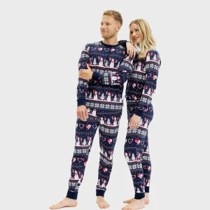 Pijama de Navidad Adultos Unisex con Muñecos de Nieve y Corazones Algodón Orgánico