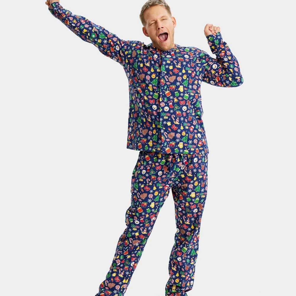 Pijama de Navidad para Adultos Unisex Azul con Motivos Navideños Algodón Orgánico - Imagen 5