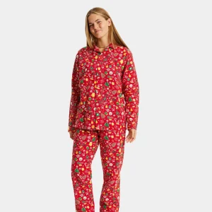 Pijama de Navidad para Adultos Unisex Rojo con Motivos Navideños Algodón Orgánico