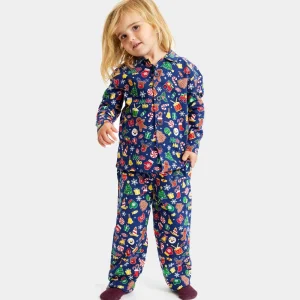 Pijama de Navidad para Niños Azul con Motivos Navideños Algodón Orgánico