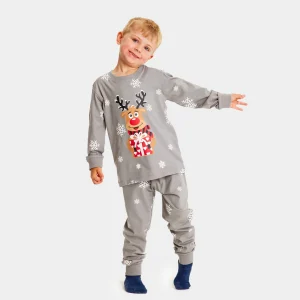 Pijama de Navidad para Niños Gris Reno Rodolfo Algodón Orgánico