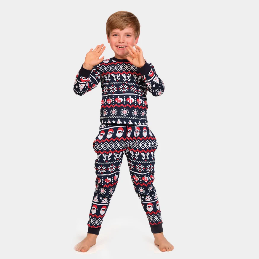 Pijama de Navidad para Familia con Papá Noel, Árboles y Corazones Algodón Orgánico - Imagen 5
