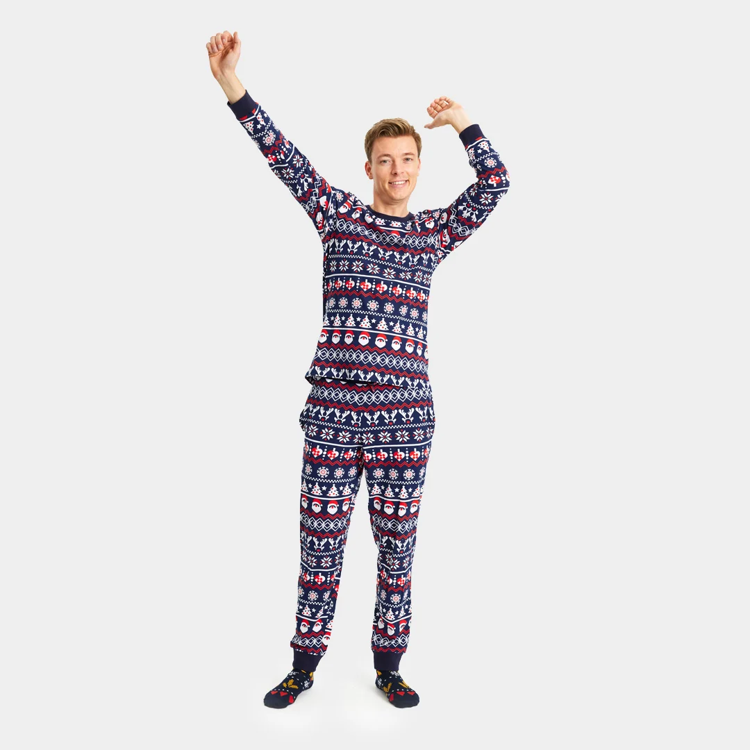 Pijama de Navidad Adultos Unisex con Papá Noel, Árboles y Corazones Algodón Orgánico - Imagen 3