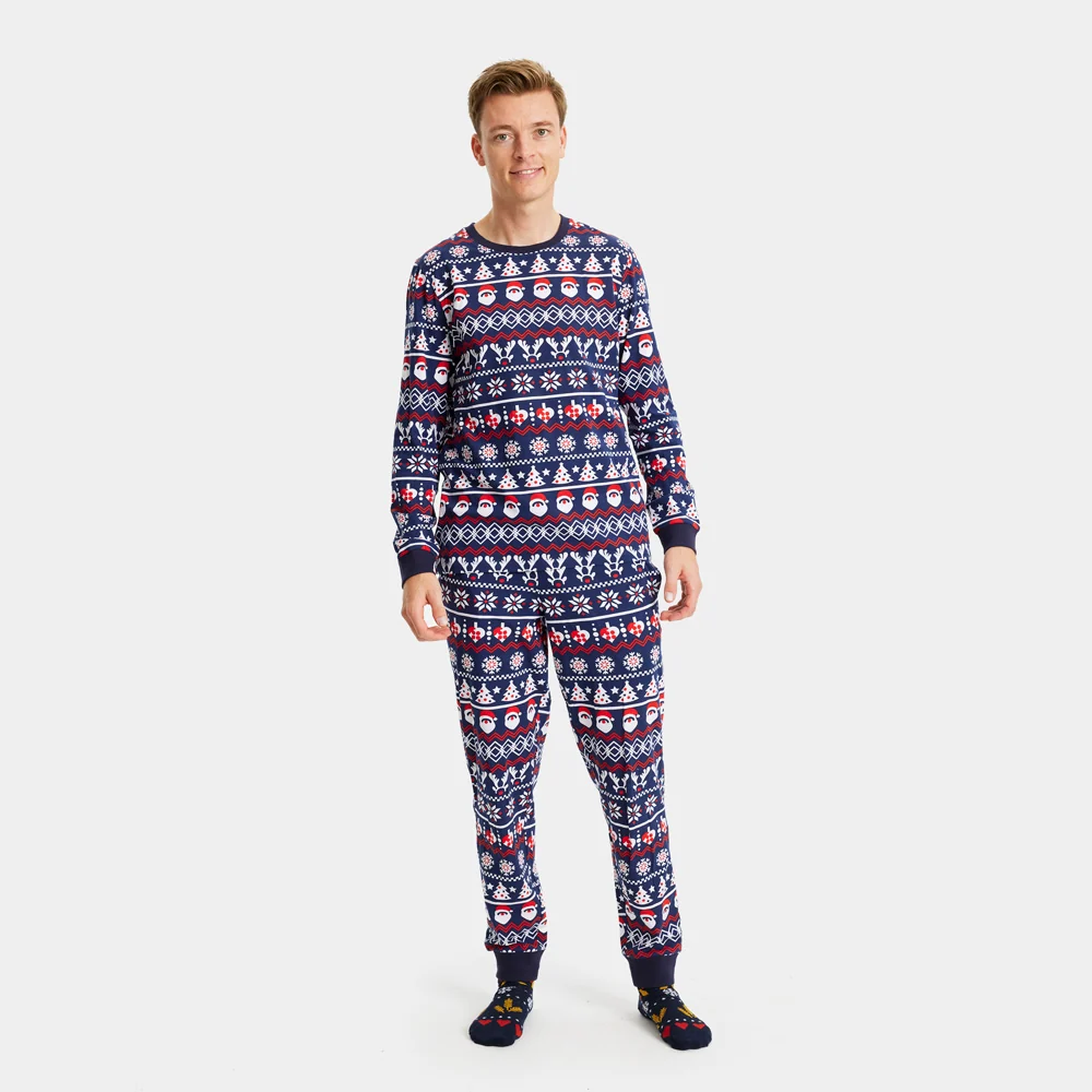 Pijama de Navidad Adultos Unisex con Papá Noel, Árboles y Corazones Algodón Orgánico - Imagen 4
